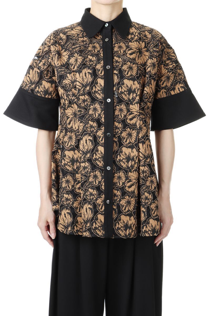 EBONY Flower Lace Flare Shirt -CAMEL LACE