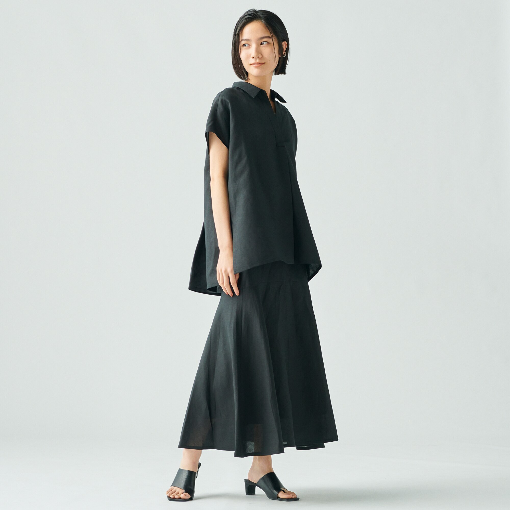 PLST リネンブレンドシャツスカートセットアップ（半袖）