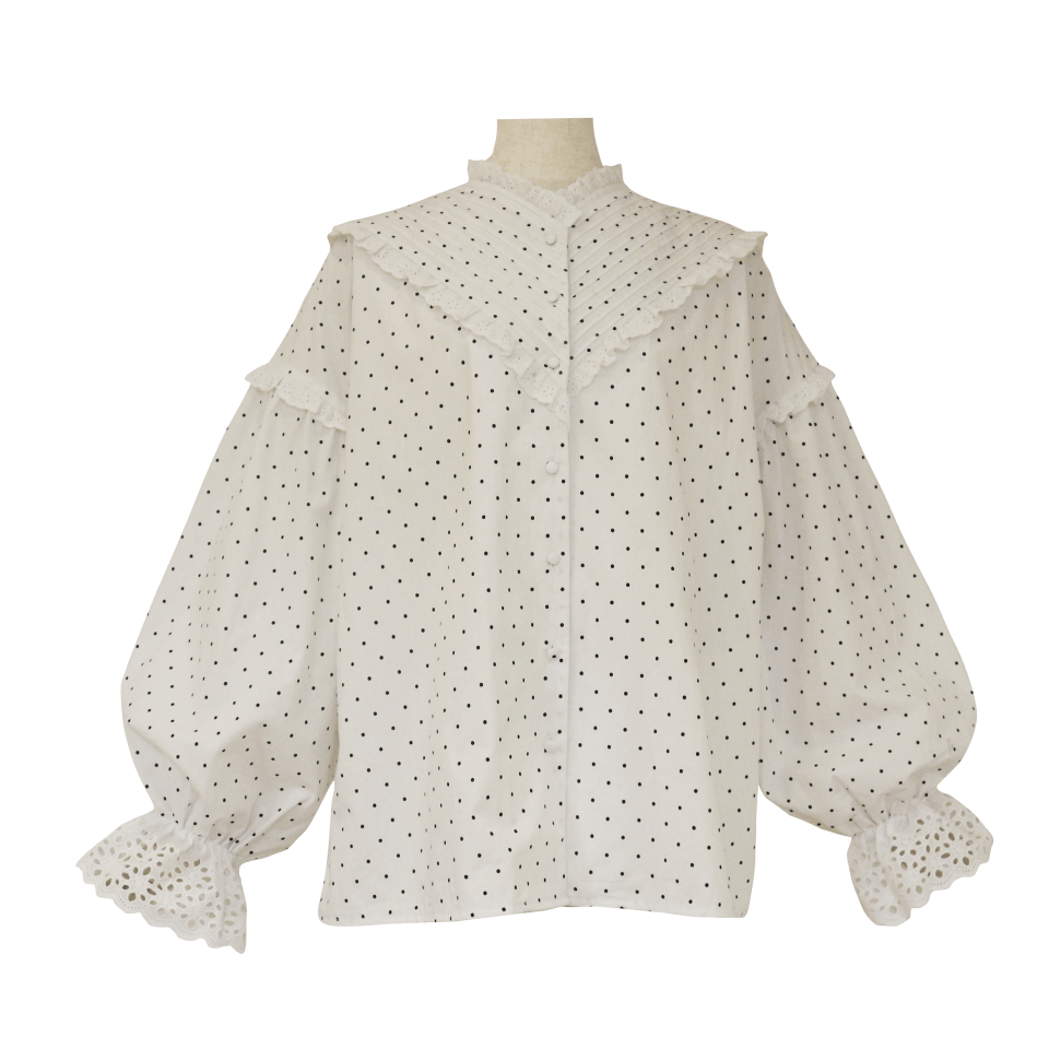 BayBee pin tuck frill blouse(white dot)