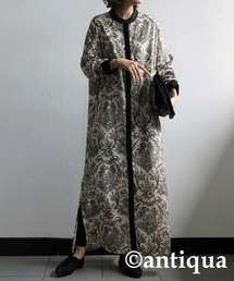 antiqua トワルドジュイ風 シャツワンピース レディース 長袖・po-00133