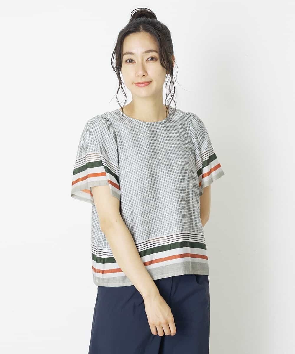HIROKO BIS ボーダージャカードブラウス