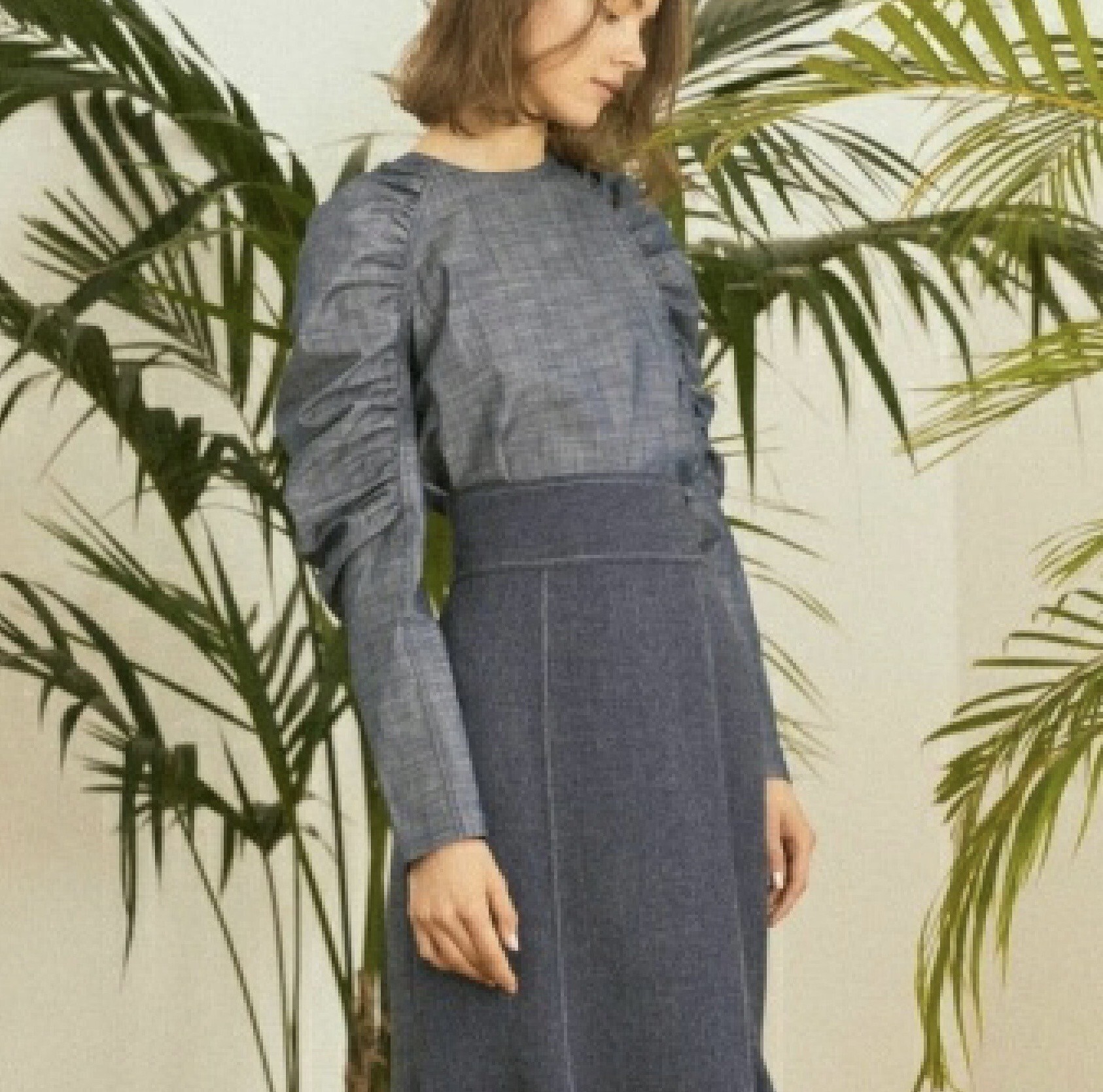 LADYMADE ギャザーショルダーデニムブラウス