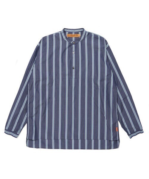 STUDIO SEVEN Mao Collar Long Tail Stripe Shirt