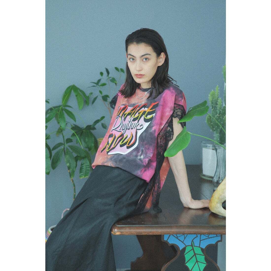 ROSE BUD レース×タイダイ柄Tシャツ ピンク
