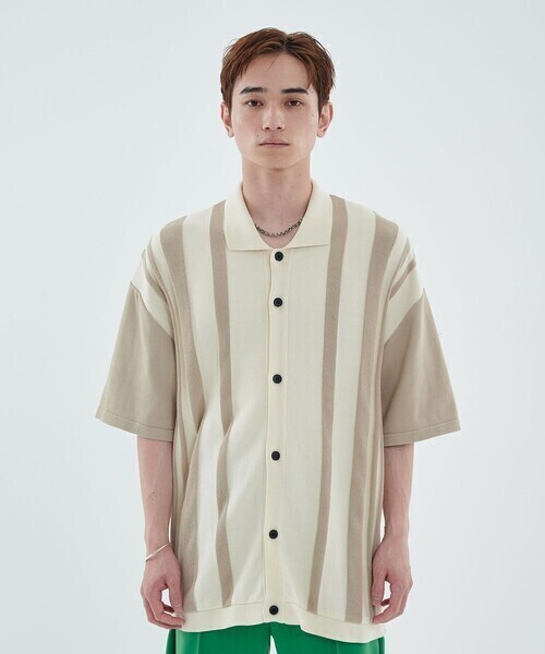 A + TOKYO A + TOKYO マルチストライプニットシャツ