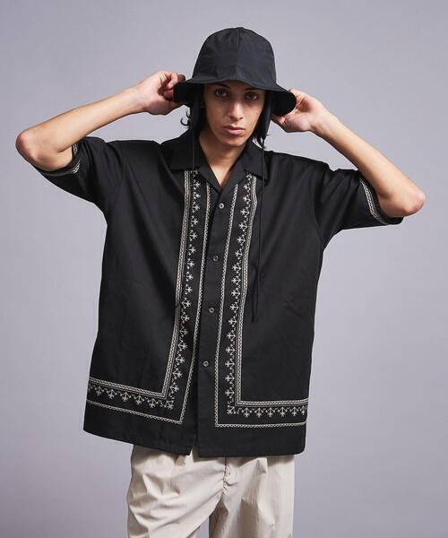 MONKEY TIME TWILL EMBROIDERY OPEN SHIRT