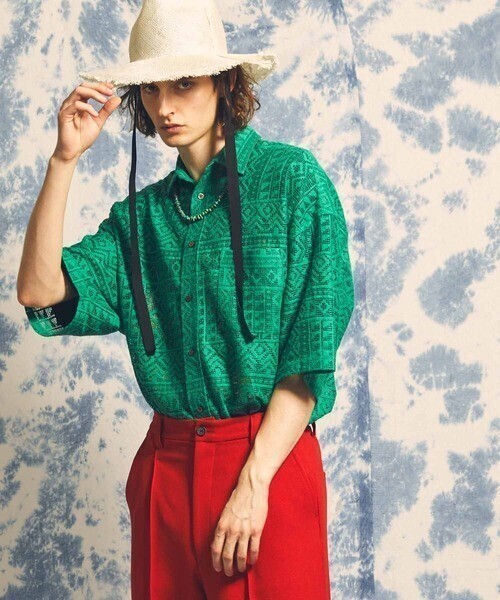 MAISON SPECIAL ジオメトリックレースプライムオーバーショートスリーブシアーシャツ