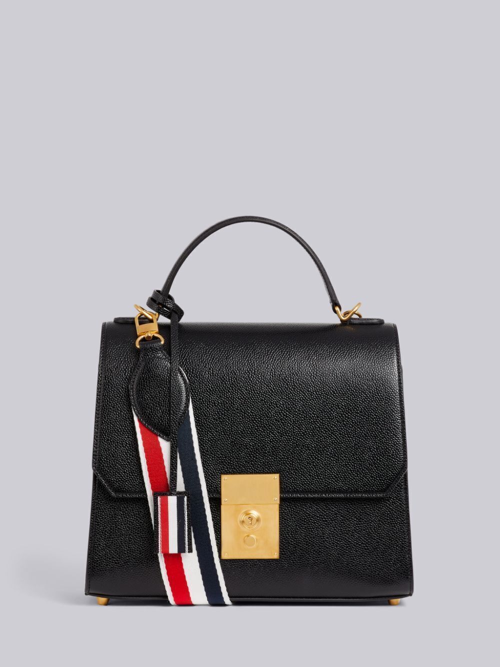 THOM BROWNE ブラック ペブルドカーフスキン MRS. THOM フラップクロスボディバッグ