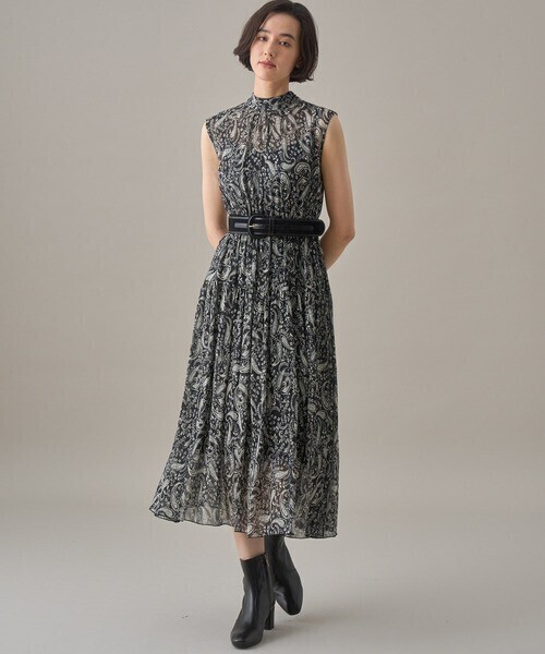 ANAYI モノトーンペイズリーティアードワンピース