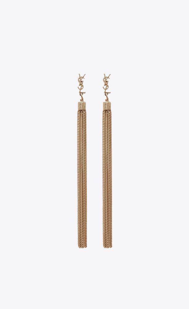SAINT LAURENT ルル チェーンタッセル イヤリング（ライトゴールドトーンブラス）