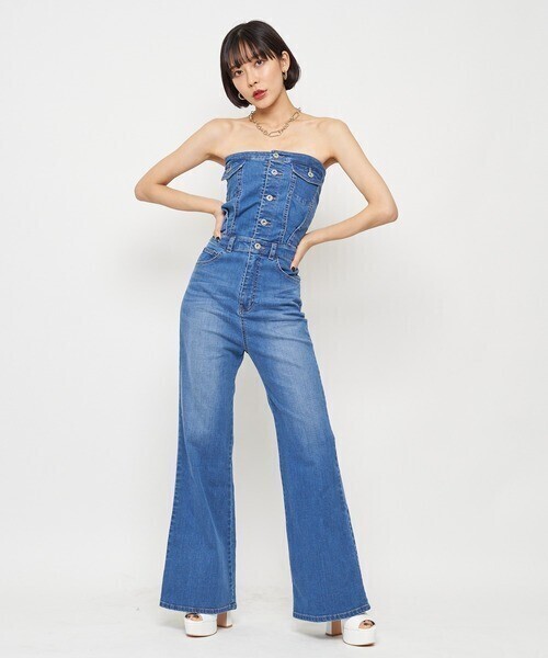 SPIRALGIRL バックレースアップデニムオールインワン