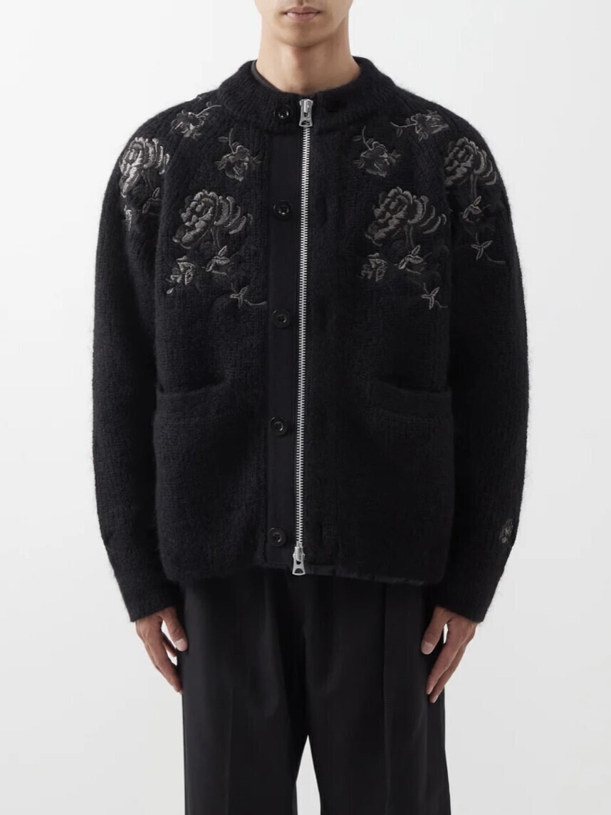 SACAI エンブロイダリー モヘアブレンドカーディガン