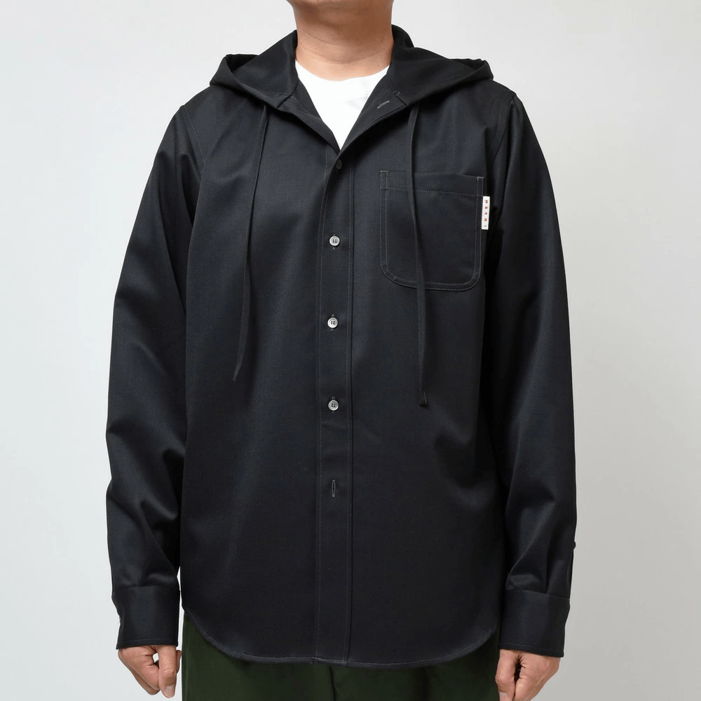 MARNI ウールギャバジンフーデッドシャツ