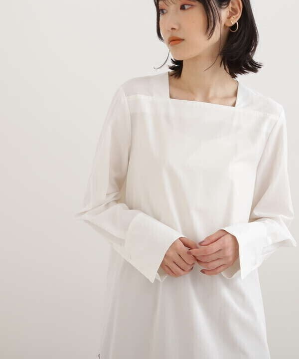 NATURAL BEAUTY BASIC スクエアノーカラーシャツ