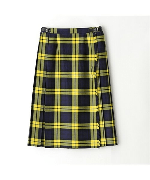 O'NEIL of DUBLIN ウール チェック柄 ミモレ丈 スカート シングルベルト Wバックル