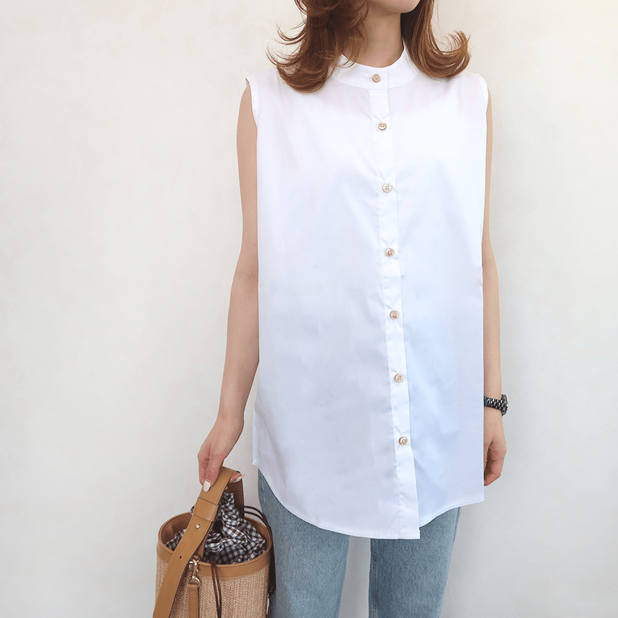maison de Dolce. ノーカラーボタンブラウス（white）