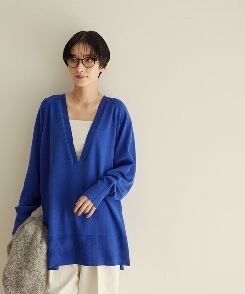SALON adam et rope' マシンウォッシャブルオーバーサイズVネックニット