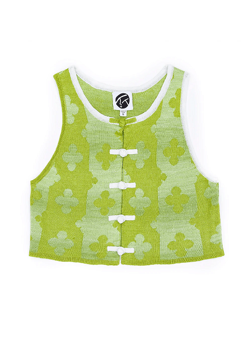 YANYAN SHRUNKEN CROP VEST IN LIGHT OLIVE LINEN