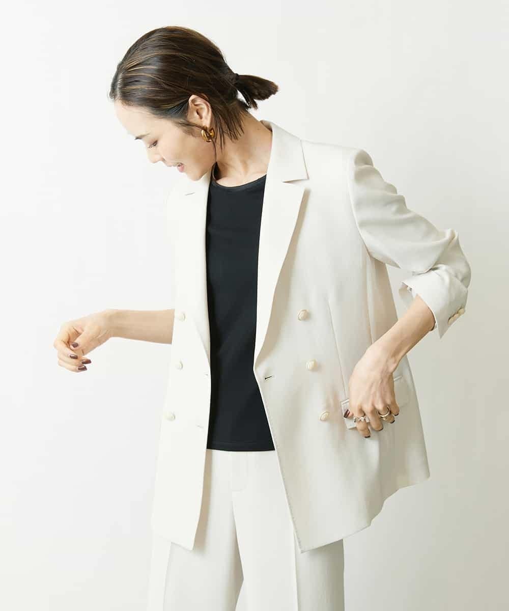 Michel Klein リネンライクダブルブレストジャケット(背抜き/セットアップ対応)