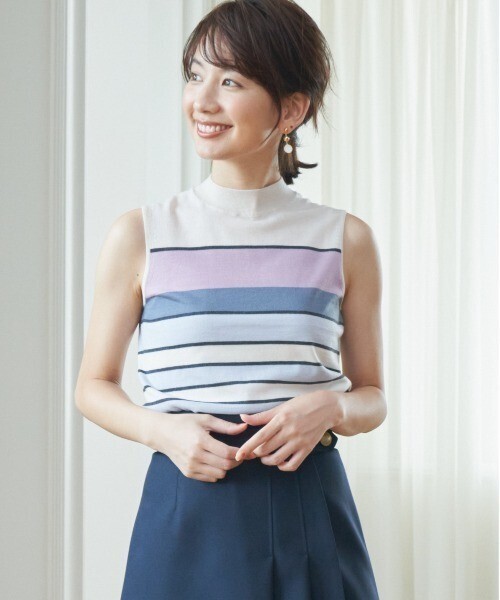 ANAYI メリノウールボーダーノースリーブ プルオーバー