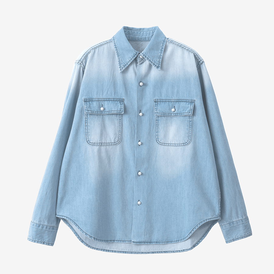 maison de Dolce. ショート丈パールボタンデニムシャツ(blue)