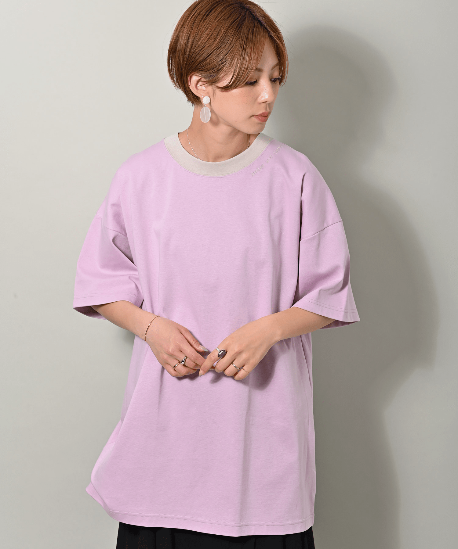 amber amber [made in japan] 配色リンガーTシャツ