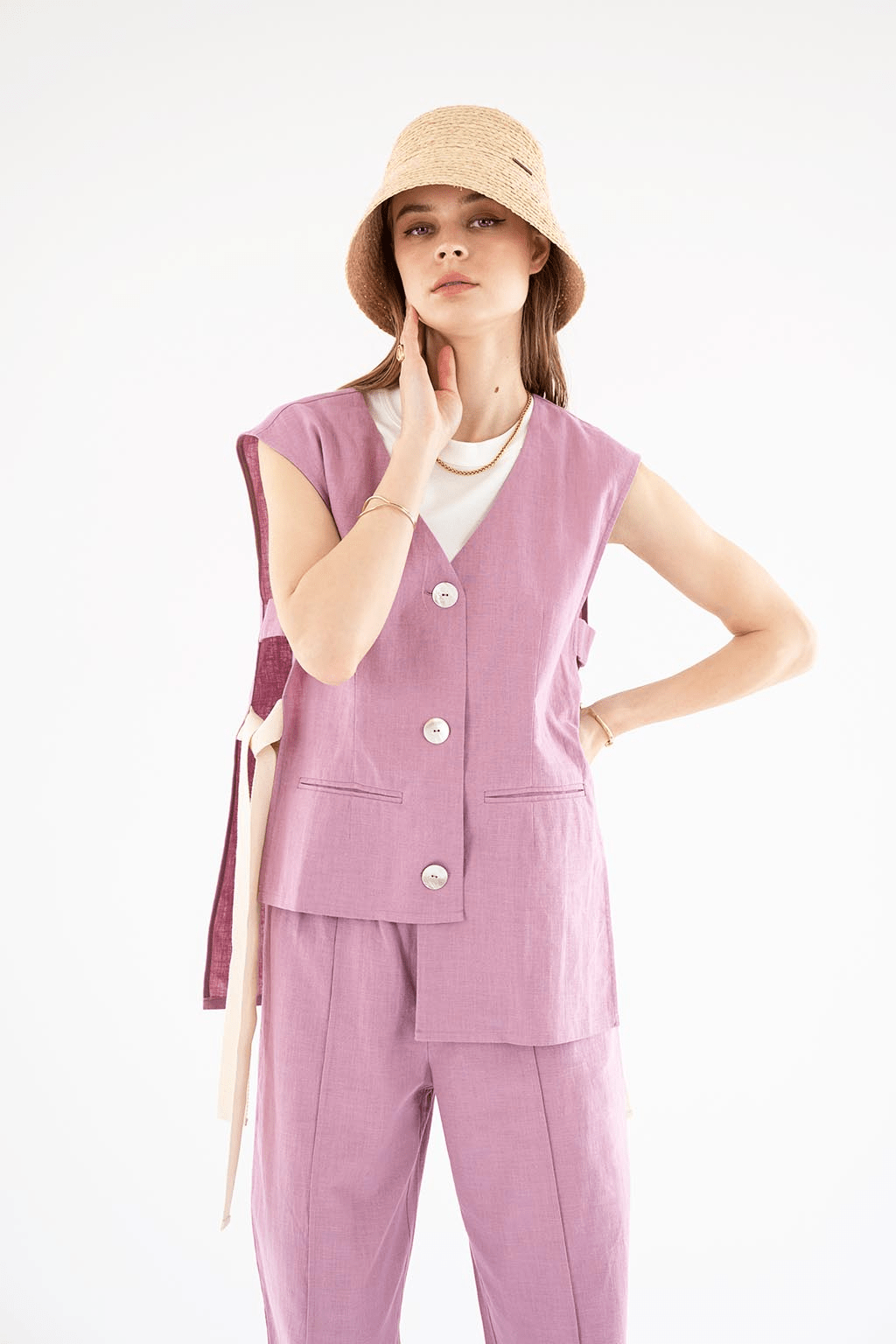 ALEXIA STAM Cotton Linen Vest Pink
