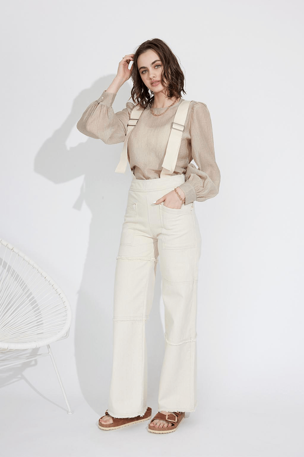 ALEXIA STAM Patchwork Straight Denim Pants Off White