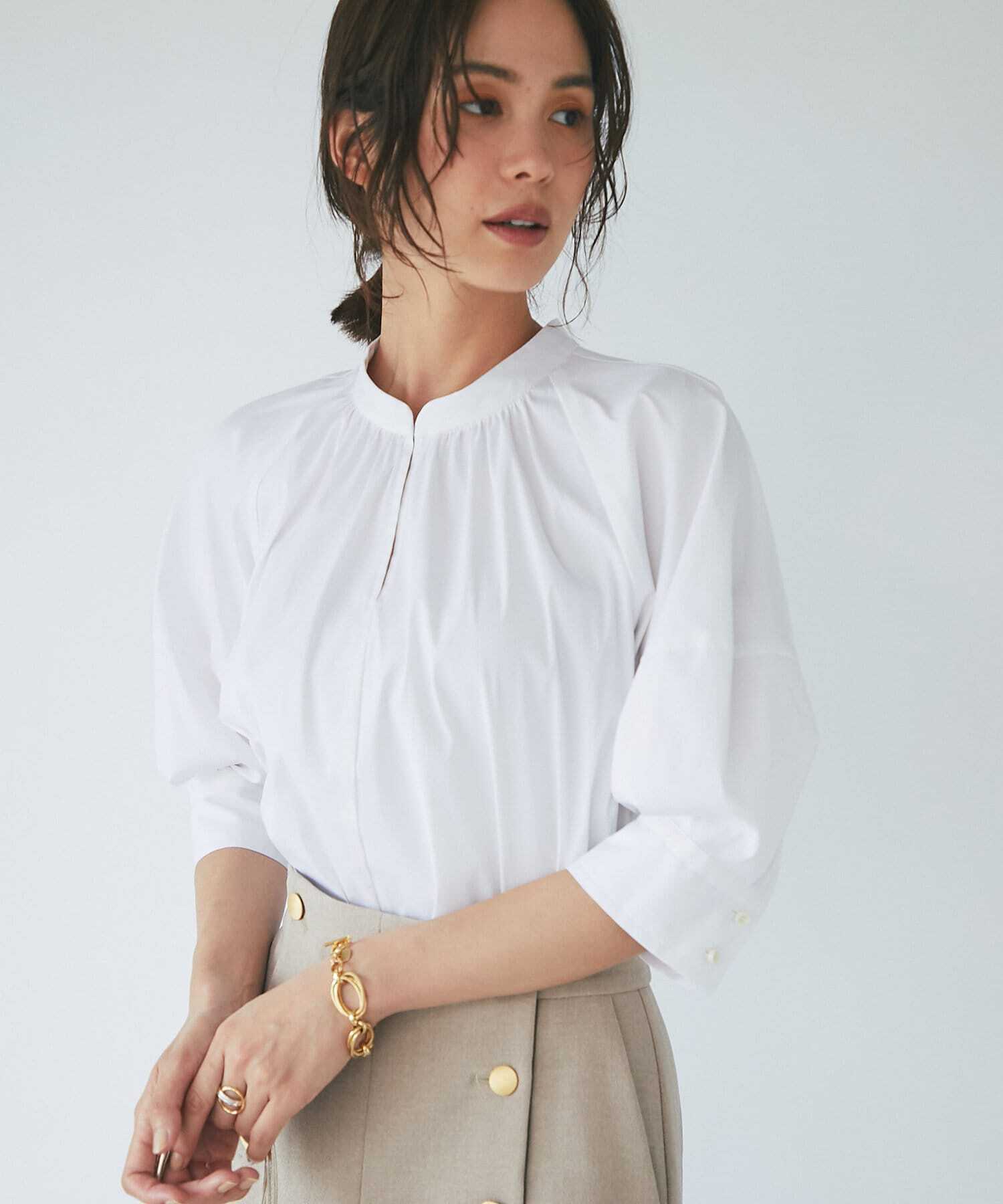 La boutique BonBon 【トレンドシルエット・手洗い可】ハーフランタンスリーブブラウス