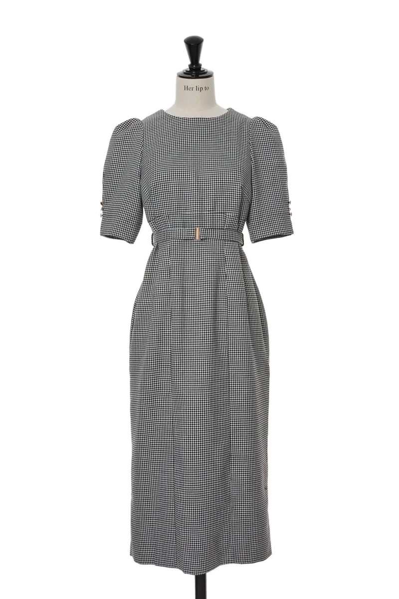 Her lip to Lady Checkered Belted Midi Dress