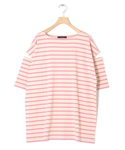 w closet ボーダーショルダースリットTシャツ
