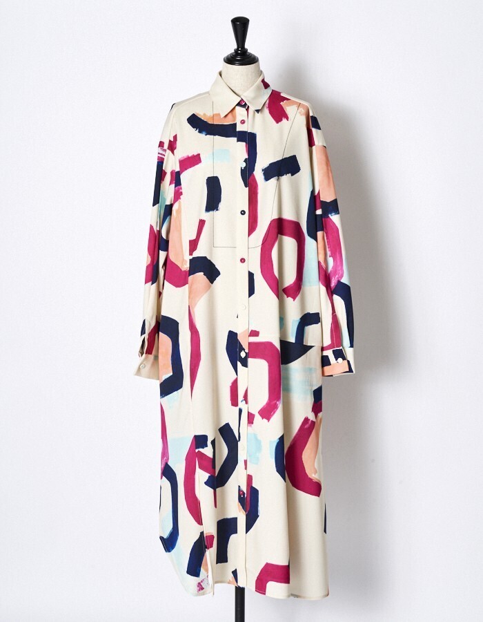 RUMCHE "POPPIN" Art Print Shirt Dress