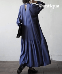 antiqua 後ろ開き ギャザーワンピース ワンピース ロング・akp-00002