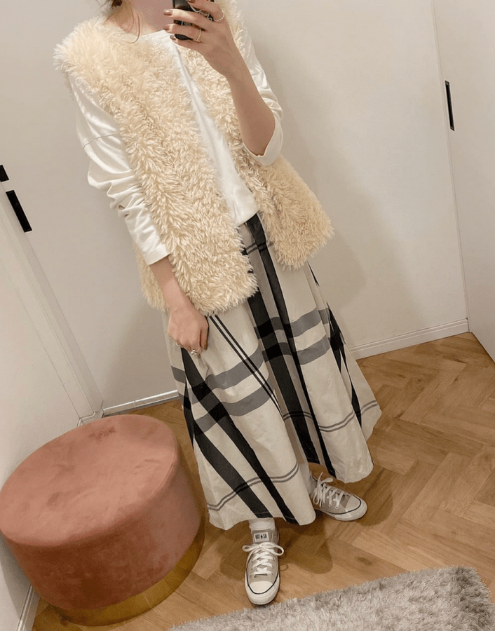 mite Taffeta check A-line sk