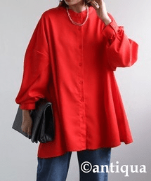 antiqua Aラインシャツ シャツ レディース トップス 長袖 無地・pk-00872
