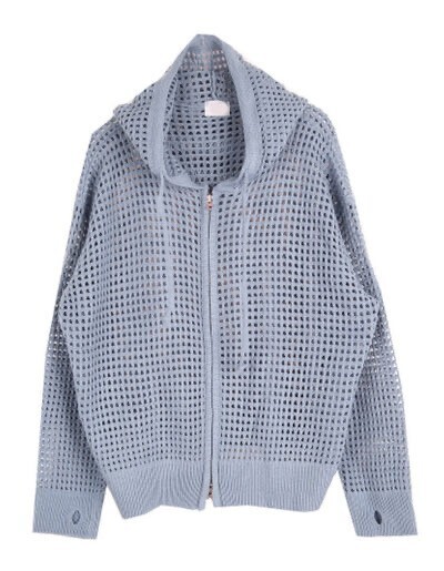 HOLY IN CODE net hood KNIT ZIP-UP