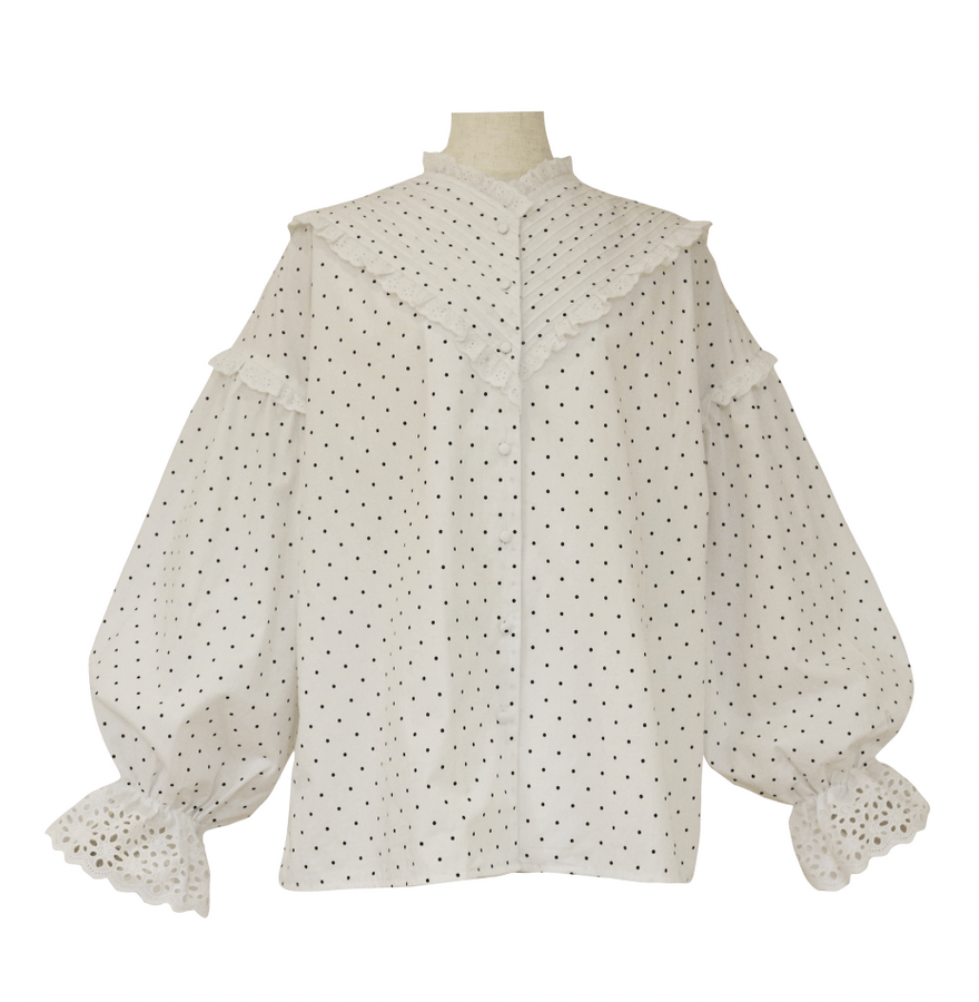 BayBee pin tuck frill blouse(white dot)