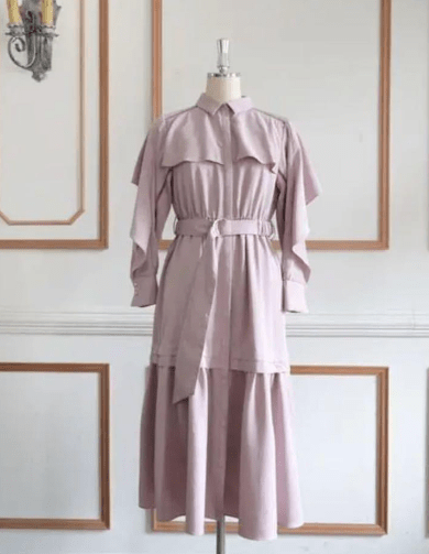 Her lip to Belted Ruffle Twill Shirt Dress