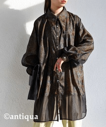 antiqua シアー×花柄ドッキングシャツ シャツ レディース 長袖・py-00594