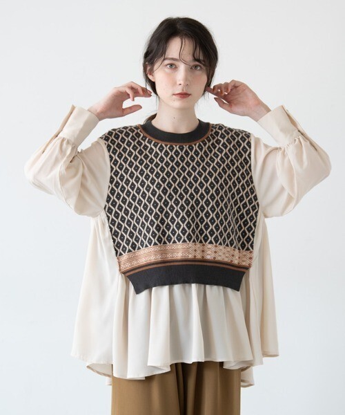 idem pattern vest docking blouse/ニットベストドッキングブラウス