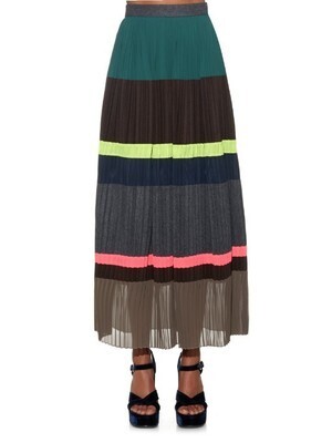 kolor Block panel pleated wool-blend skirt