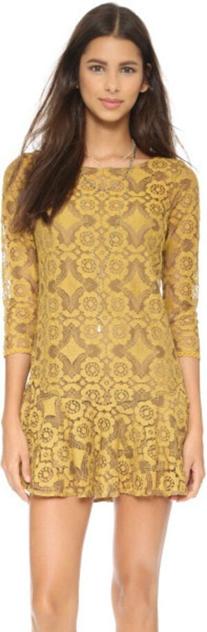 free people Yellow Walking To The Sun Lace Dress
