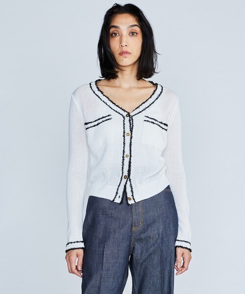 DOUBLE STANDARD CLOTHING リネン混ショート丈カーディガン