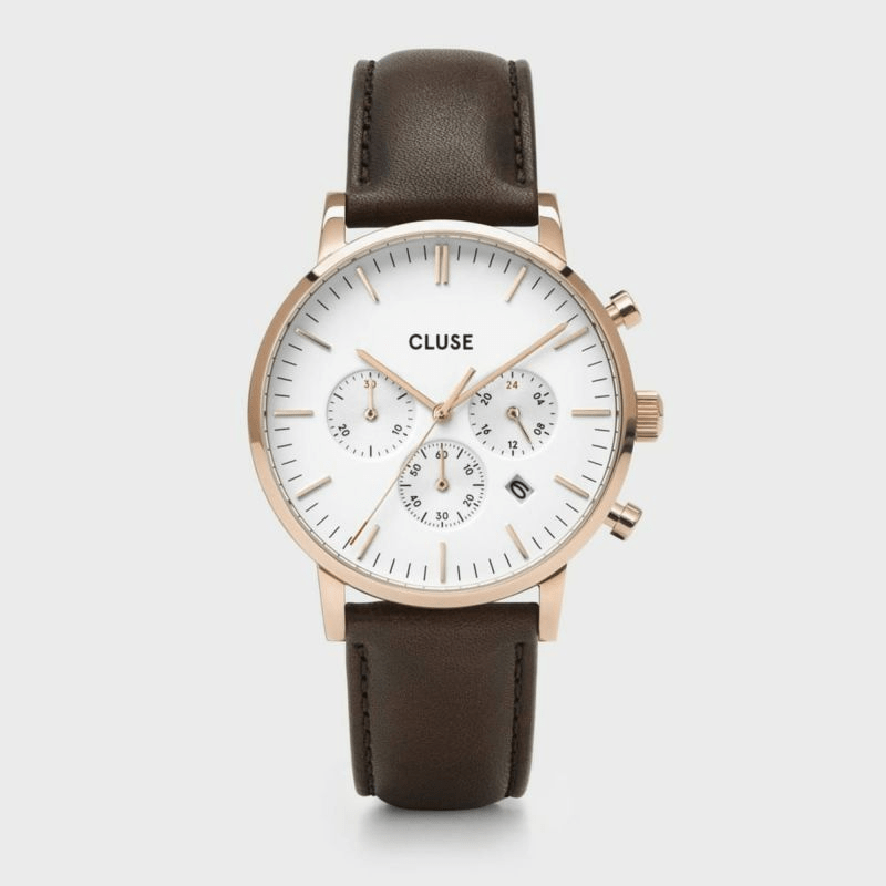 CLUSE アラヴィスクロノ レザー ローズゴールド ホワイト / ダークブラウン　CLUSE/クルース/時計