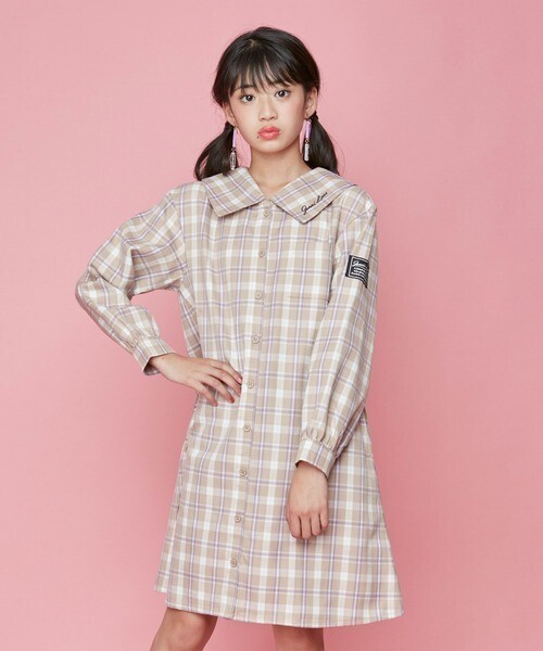 JENNI love ビッグカラーチェックシャツワンピ