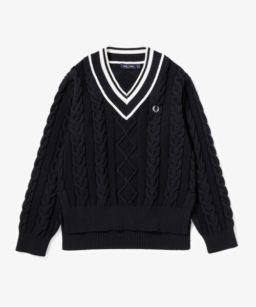 FRED PERRY Cable Knit V-Neck Jumper