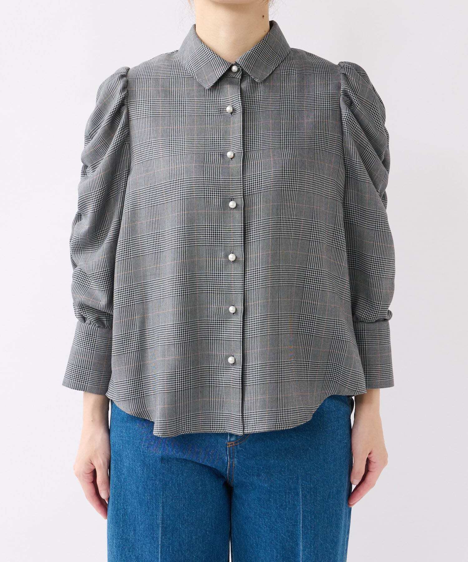 La boutique BonBon グレンチェックパワショルシャツ