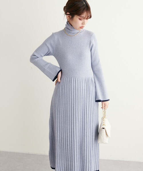 natural couture WEB限定/フレアスリーブニットワンピース