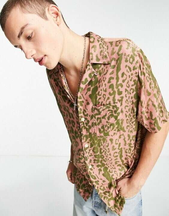 ALLSAINTS short sleeve shirt with all over pink leopard print