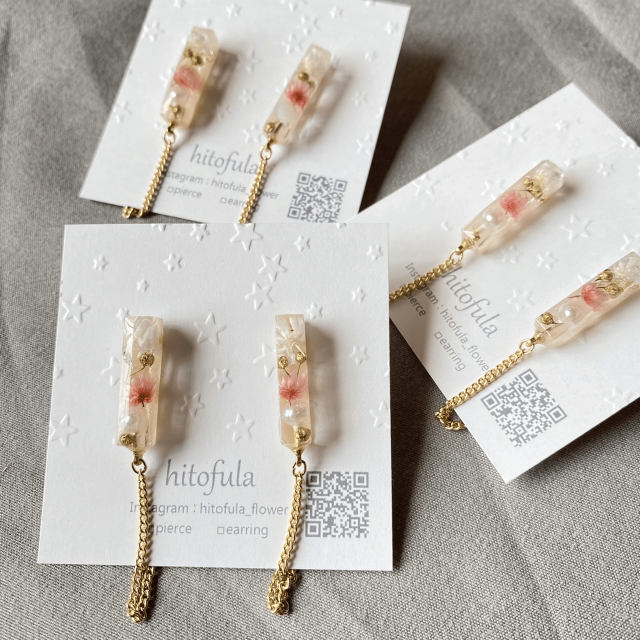 hitofula hitofula/レクタングル×チェーン　ピンク　ピアス